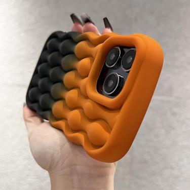Imagem de Capa de telefone de silicone macio com padrão de onda 3D gradiente colorido para iPhone 11 12 13 14 15 Pro Max capa de bolhas de ar à prova de choque, laranja preto, para iPhone 14