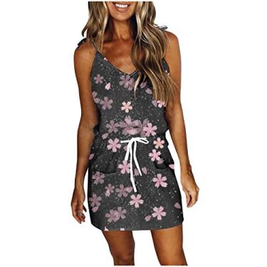 Imagem de Vestidos de praia havaianos femininos verão outono sem mangas alças finas decote V floral vestidos midi feminino 2024, D-846 Rosa, XXG