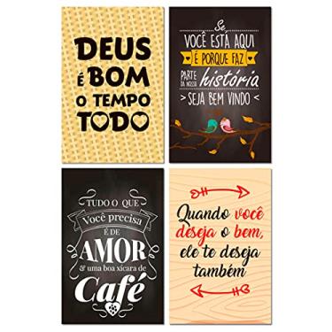 Imagem de Kit 4 Placas Decorativas Frases Mdf Motivacionais 20x30 cm
