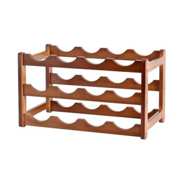 Imagem de WeiLaiKeQi Rack de vinho de madeira, exibição de vinho tinto, durável, superfície lisa, decoração, suporte de vinho para bar, armário, de mesa, 3 camadas 12 garrafas