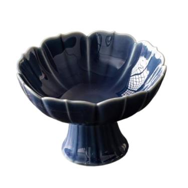 Imagem de Ioensy Suporte de tigela de frutas com pés de cerâmica pedestal tigela lanches placa peça central sobremesa expositor para sala estar cozinha, Azul