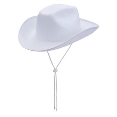 Imagem de YIJU Chapéu de cowboy com alça de queixo ajustável, chapéu de proteção solar durável, chapéu de cowgirl para suprimentos de festa, adereços para fotos ao, branco