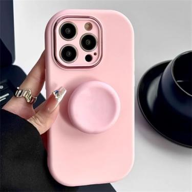Imagem de Candy Color Round Holder Capa à prova de choque para iPhone 15 14 13 12 11 Pro Max 7 8 Plus XS X XR SE 3 Capa de silicone macio de cor sólida, rosa, para iphone 14PLUS
