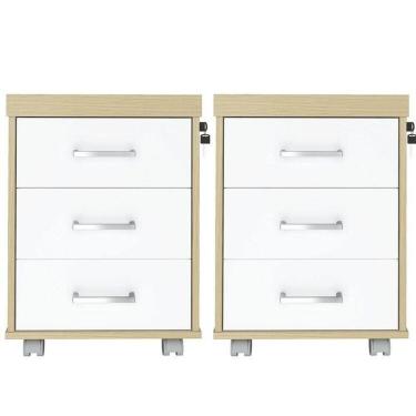Imagem de Kit 2 Gaveteiros Executivo 3 Gavetas com Rodinhas e Chave para Escritório Carvalho/Branco