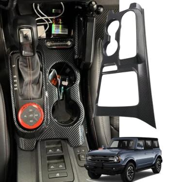 Imagem de SJBNKJYXGSLULU Painel de manípulo de mudança de marchas de carro para acessórios Ford Bronco 2024 2025, acabamento interno de fibra de carbono, prata, consoles centrais, botas, estrutura de cobertura
