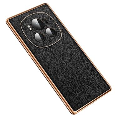 Imagem de POYUFRG Capa de negócios para Honor Magic 6 Pro/6, fina textura de lichia, capa moderna, proteção total para lentes de couro, preta, 6