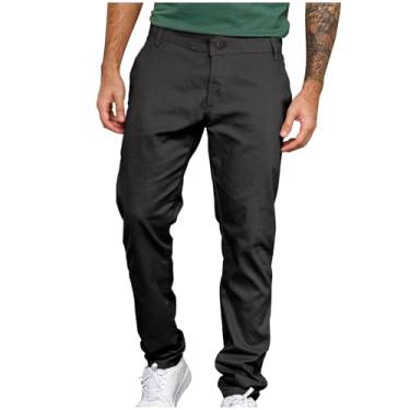 Imagem de Calça cargo longa masculina com botões e bolsos com zíper, calça de perna reta, cor sólida, confortável, escritório, trabalho, negócios, W-413 Cinza escuro, G