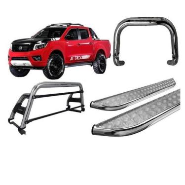 Imagem de Kit Quebra Mato Santo Antonio H2 Estribo Frontier 16/20 Cromado - HOZZ