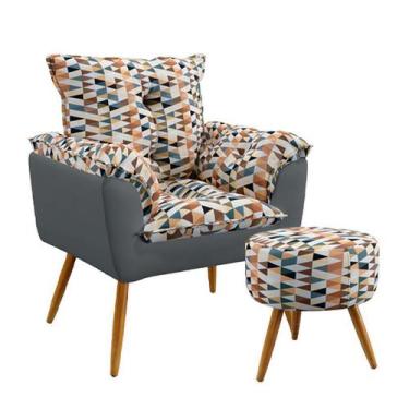 Imagem de Poltrona Opala com Puff Solar Sued Estampado Laranja com Cinza Aradeco