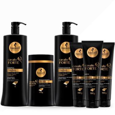 Imagem de Kit Haskell Cavalo Forte 1kg Shampoo Cond Masc + 3 Leave In