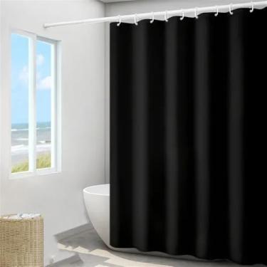 Imagem de Cortinas de chuveiro Dacron à prova d'água, grossas, de cor sólida, para banheira de hotel, banheiro, banheira, grande, ampla, capa de banho com ganchos, preta, 120x180cm
