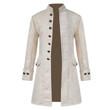 Imagem de Jaqueta masculina vintage estilo steampunk, fantasia gótica, para cosplay de Halloween, medieval, vitoriana, casaco longo, uniforme, Branco, GG