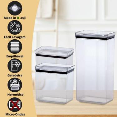 Imagem de Kit 3 Potes Herméticos Lumini Black ou Cristal P M G - Paramount, Blac