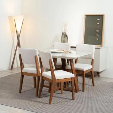 Imagem de Conjunto de Jantar Mesa com Vidro Bennett 4 Cadeiras Ella - Natural c/
