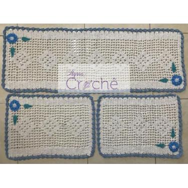 Imagem de Kit Cozinha Crochê Retangular Médio com Aplicação 3 Peças - Myrna Croc