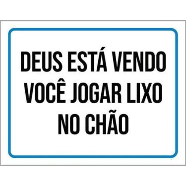 Imagem de Kit 3 Placas Deus Está Vendo Você Jogar Lixo Chão - Sinalizo