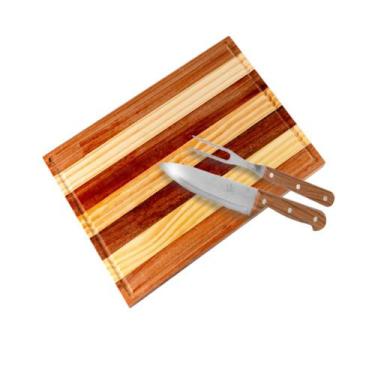 Imagem de Conjunto Tabua Carne 45cm Madeira Com 2 Peças Garfo e Faca - Moveis C.