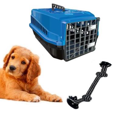 Imagem de Brinquedo Mordedor Corda Dog + Caixa Transporte Pet N4 Azul - MecPet