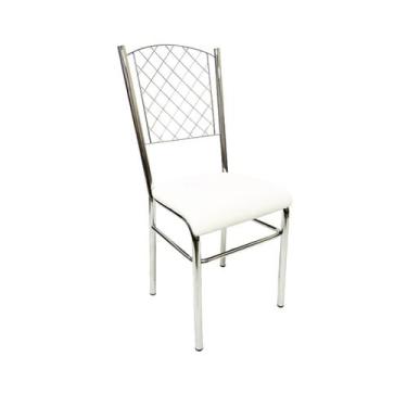 Imagem de Cadeira de Cozinha com reforço cromada encosto grade assento branco - 