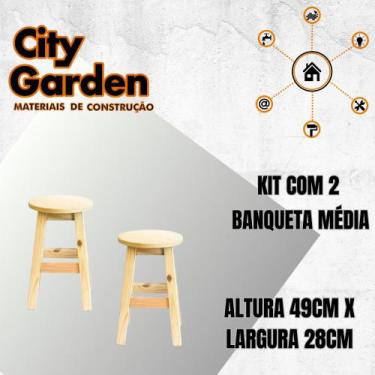 Imagem de Kit 2 Banqueta media de madeira pinus 49cm - City Garden