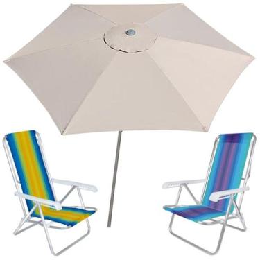 Imagem de Kit Guarda Sol Ombrelone 2,4m Malibu Bege 2 Cadeira 8 Posições Alumíni