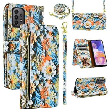 Imagem de Dswteny Capa carteira para Samsung Galaxy A23 5G/4G com alça de pulso destacável, 9+ compartimentos para cartões, zíper floral, couro PU, suporte para cartão, capa para celular A 23 23 A 6,6 mulheres