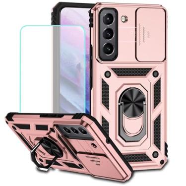 Imagem de Vokuha Capa para Galaxy S22 Plus, Samsung S22+ 5G SM-S906U com protetor de tela de vidro temperado e capa deslizante para câmera, anel giratório de 360°, capa magnética para Samsung Galaxy S22+ 5G