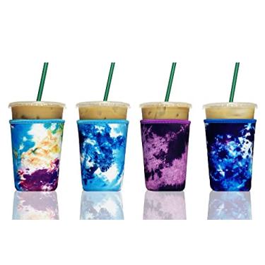 Imagem de Mangas de café gelado Baxendale para copos frios – Pacote com 4 unidades reutilizáveis de neoprene gelado para bebidas quentes e frias, compatível com Starbucks Dunkin e mais