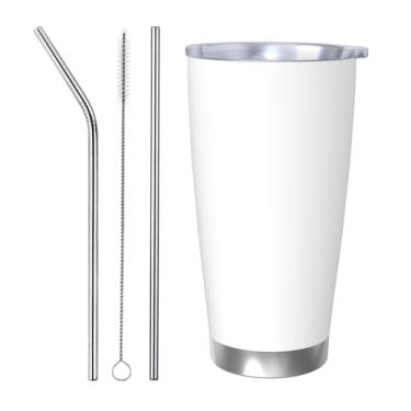 Imagem de DIAPMDIO Copo de café personalizado Adicione qualquer foto texto logotipo, personalize a xícara de café de aço inoxidável com canudo presente para Natal, aniversário, branco 1 peça