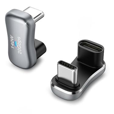 Imagem de MoKo Pacote com 2 adaptadores USB C de 180 graus, conversor adaptador USB-C macho para USB-C fêmea de 180° com carregamento rápido PD 140W, conector adaptador angular USB C para Steam Deck, Switch, laptop, tablet, telefone
