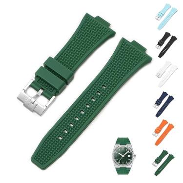 Imagem de Pulseira de borracha de 12 mm para Tissot PRX Powermatic 80 40 mm, pulseiras de relógio de substituição com fivela para Tissot PRX Series - Várias cores (verde)