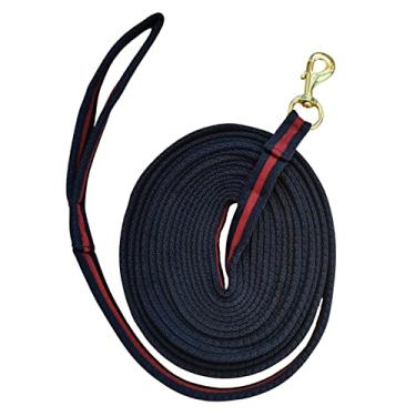 Imagem de HUNTERS SADDLERY Cabo de rédea de linha de estocada acolchoado macio para cavalos clipe giratório de 8,2 m (azul marinho/vinho)