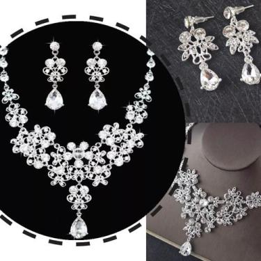 Imagem de Conjunto Kit  Colar e Brinco Luxo Para Casamento e Festas - LM, Prata