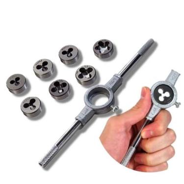 Imagem de Jogo De Tarracha Cossinete Para Abrir Rosca Vira Macho 8 Peças Profiss