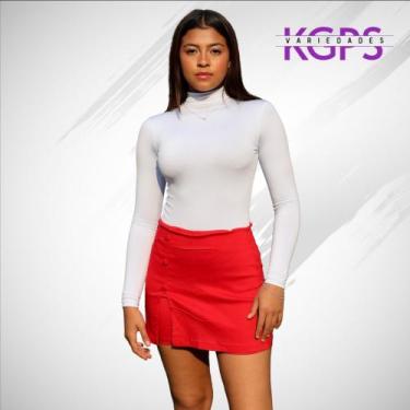 Imagem de Short Saia Com Botão e Fenda Basico Elegante Tecido Bengaline - Vermel