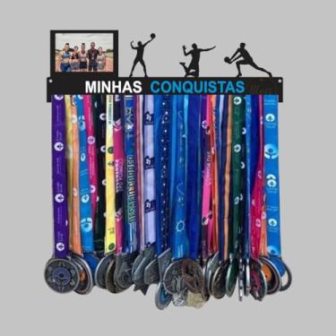 Imagem de Porta Medalhas Volei Masculino Minhas Conquistas Quadro Decorativo com Foto MDF