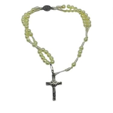 Imagem de PULSEIRA TERÇO PÉROLA CREME MEDALHA SÃO BENTO 20,5 cm - ASA, PULSEIRA 