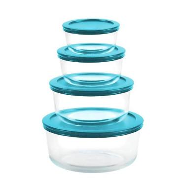 Imagem de Conjunto Jogo C/4 Potes de Vidro Refratário C/ Tampa Azul 236ml, 472ml