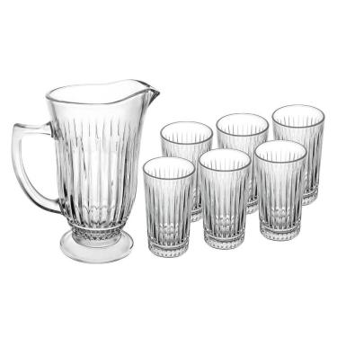 Imagem de Conjunto Jarra com 6 Copos de Vidro Deli Diamante 1L 300ml 220105 - Lyor