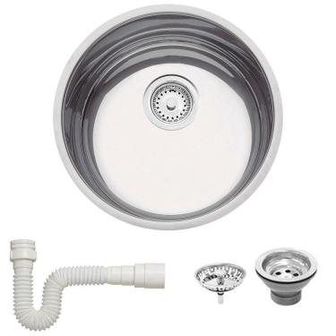 Imagem de Cuba Redonda Tramontina Luna 38 BL Standart em Aço Inox Polido 38 cm com Válvula e Sifã...