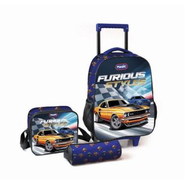 Imagem de Kit Mochila Infantil Escolar com Rodinhas + Estojo e Lancheira Térmica