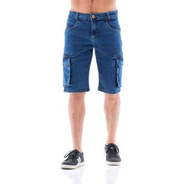 Imagem de Bermuda Jeans Masculina Arauto Confort Cargo - Arauto Jeans, Azul médi