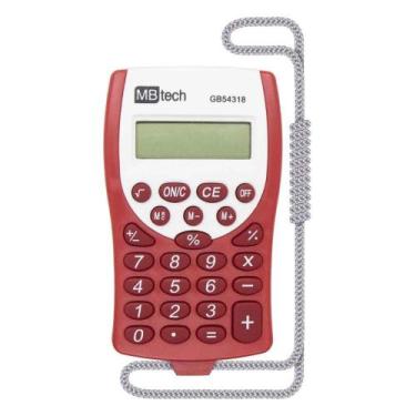 Imagem de Calculadora Mbtech Portátil De Bolso Com Cordinha 8 Dígitos, Vermelho