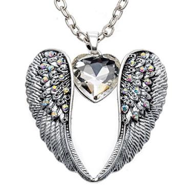 Imagem de Szxc Colar com pingente de coração com asas de anjo da guarda para mulheres adolescentes e meninas, Cristal Gema Metal, Cristal