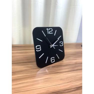 Imagem de Relógio Mesa e Parede, Preto 25cm, Algarismos 3D Prata espelhado, acom