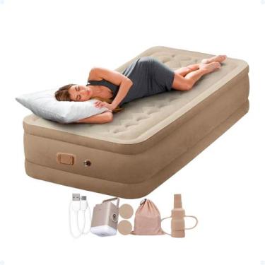 Imagem de Colchão Solteiro Inflável Bomba De Ar Elétrica Casa Visitas - Tomate
