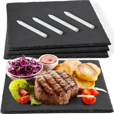 Imagem de GOH DODD Conjunto de 3 tábuas grandes de queijos de ardósia, tábuas de charcutaria, pratos de ardósia de pedra com gravação a laser para aperitivos de carne, frutas, festas Sussi, presentes de