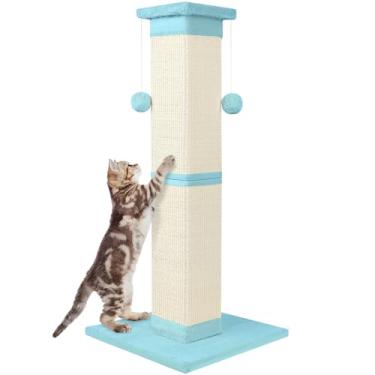 Imagem de Poste arranhador para gatos de sisal natural de 83 cm para gatos internos, arranhador grande para gatos protege seus móveis, ciano
