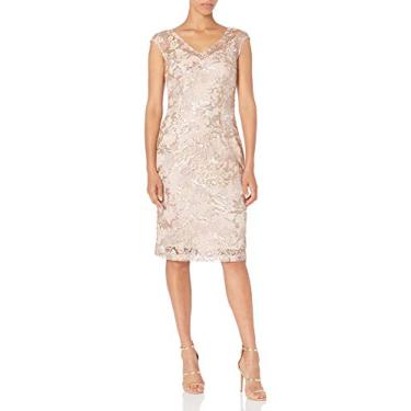 Imagem de Alex Evenings Vestido feminino de coquetel com gola V, comprimento até o joelho, para mãe da noiva (tamanhos pequenos e regulares), Lantejoula ouro rosa, 48
