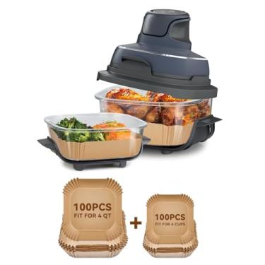 Imagem de 200 peças de forros de papel para fritadeira a ar para Ninja Crispi FN101GY/FN101SG/FN101ST, 100 peças grandes para 4 litros e 100 peças pequenas para recipiente de 6 xícaras, acessórios descartáveis